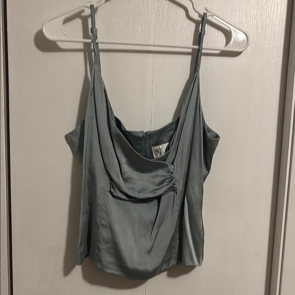 Elegant Silk Blue Gray Draped Camisole